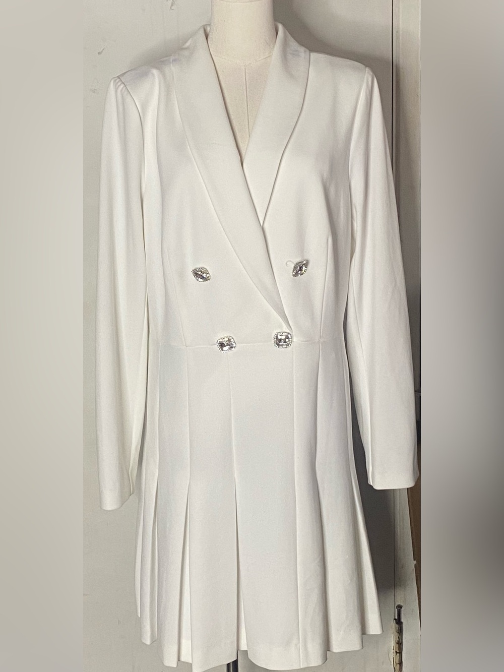 Adrianna Papell White Pleated Blazer Dress Sz 16 NWT